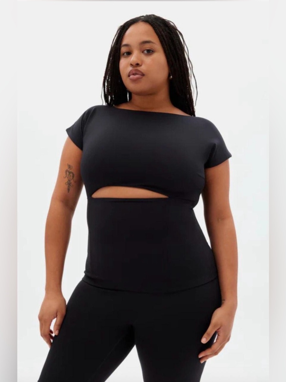 Girlfriend Collective Bea Baby Cutout Boatneck Compressive Short Sleeve Tee